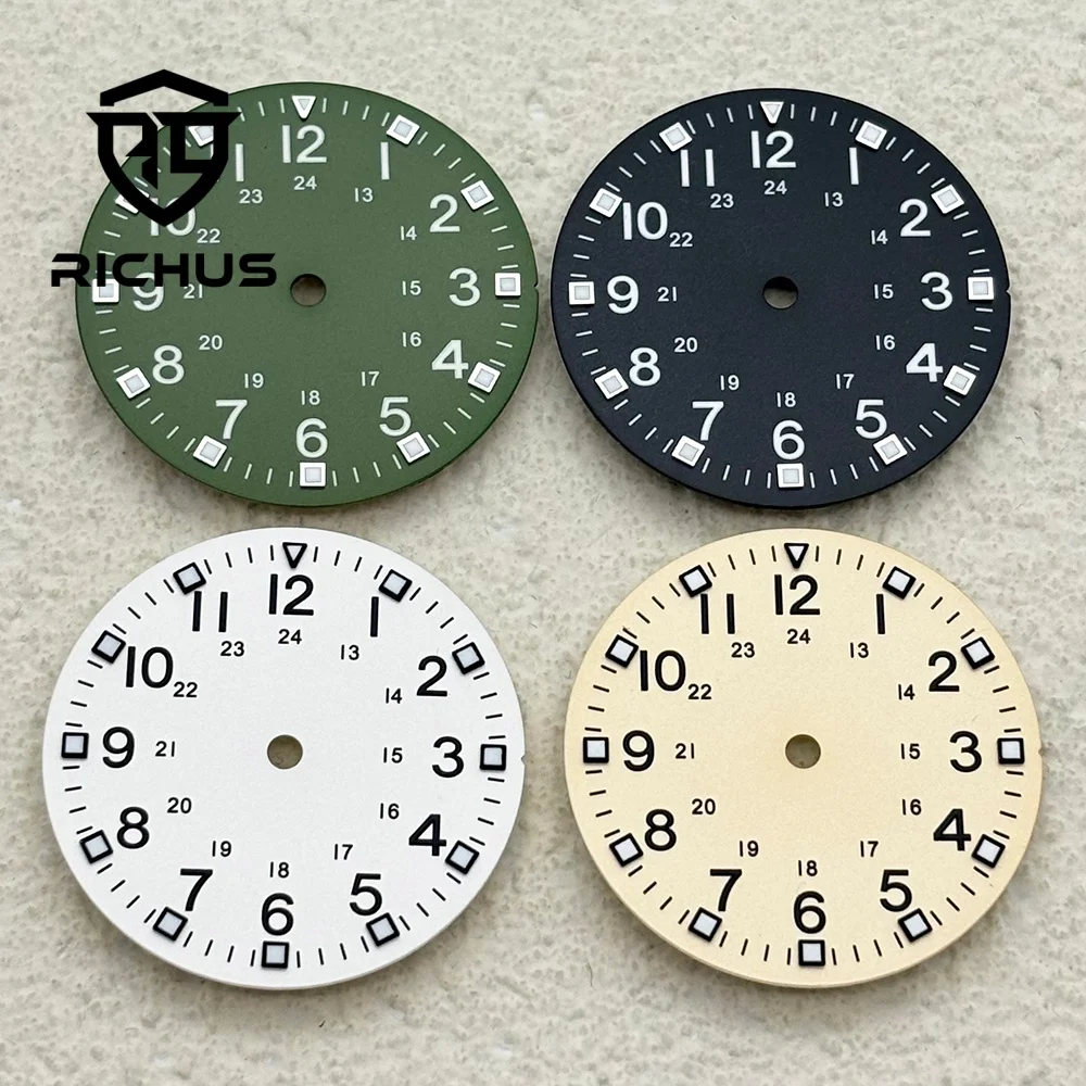 RICHUS 28.6mm Green Luminous Watch Dial with 24H Numeral Marker Compatible with NH35 NH36 ETA2824 ST2130 Miyota8215-DG Movement