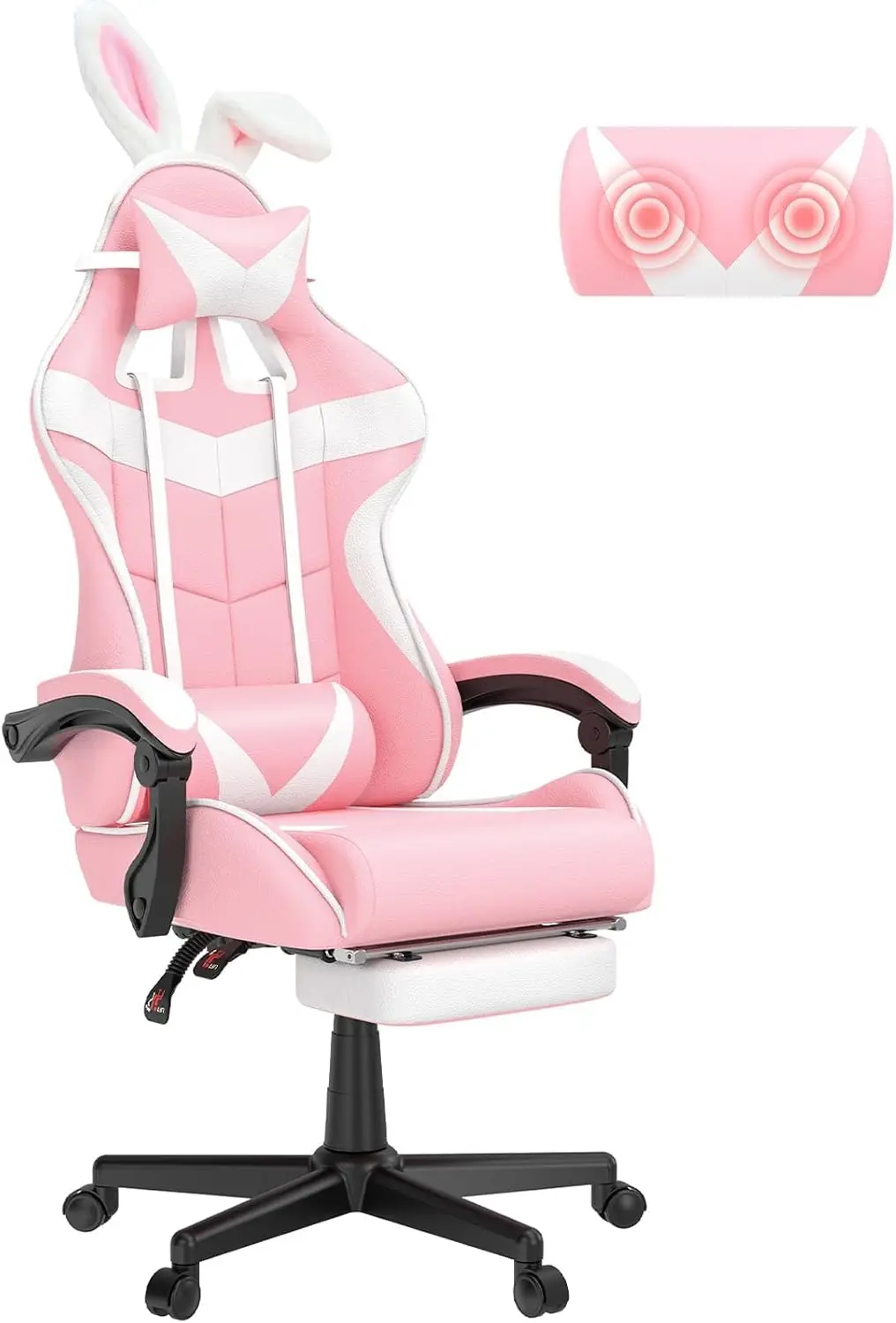 

Pink Gaming Chair with Footrest, Lovely Bunny Desk Chair for Granddaughter Sister Girlfriend Wife (Pink)
