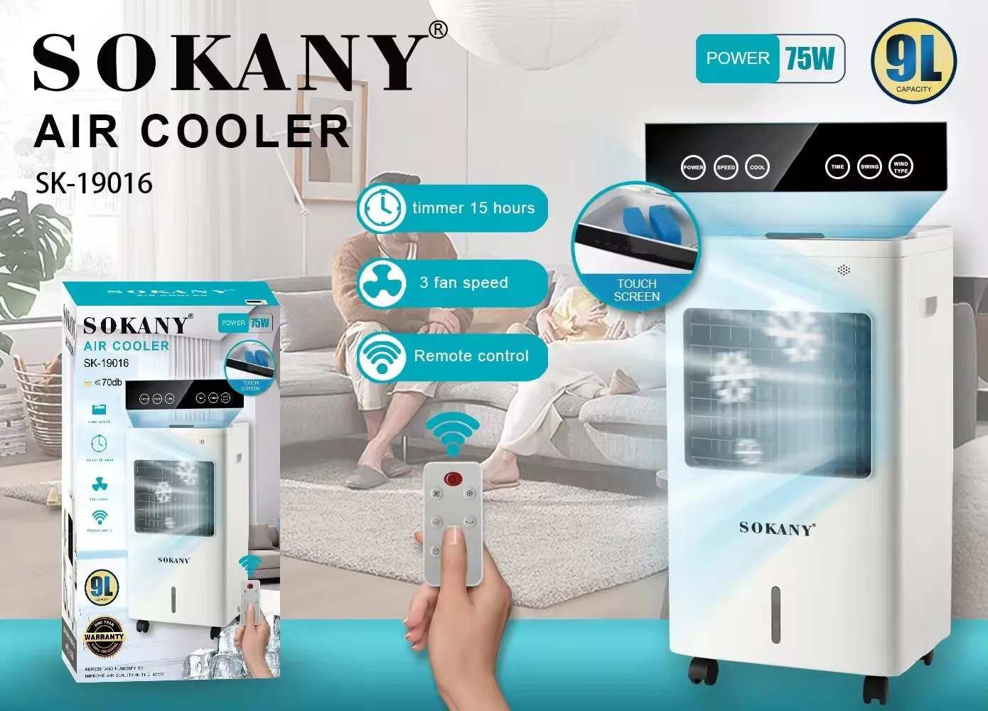 Sokany 19016 Nuovo condizionatore d'aria ad acqua Artic Ventola di raffreddamento evaporativa portatile per dispositivo di raffreddamento dell'aria della stanza di casa