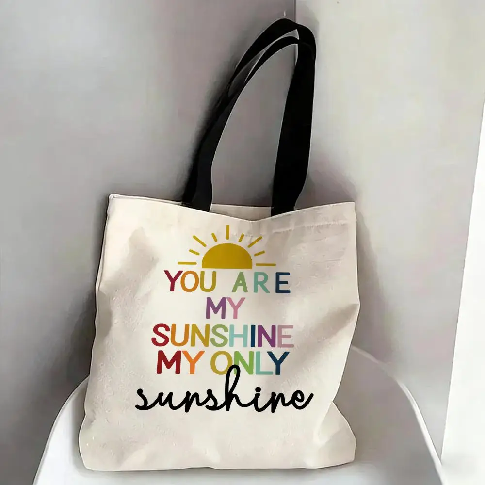 English Education Storage Bags Canvas Double-Sided Print Fashion Shoulder Tote Shopping Bag Gift Eco Handbags