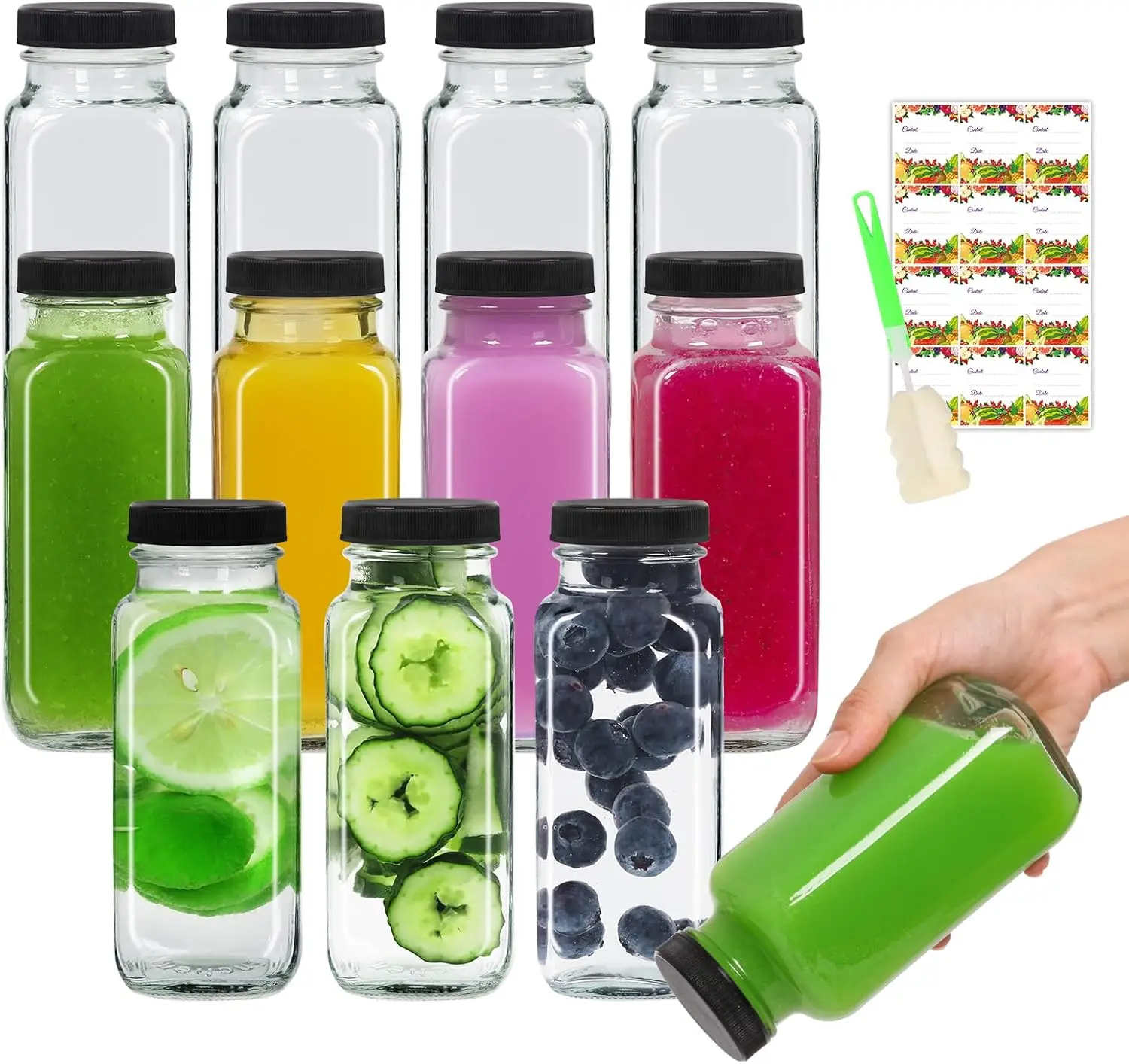 

8 oz Glass Bottles with Lids 12 Pack 250 ml Reusable Juicing Bottles for Water Kombucha Juice Portable Glass Jars Set