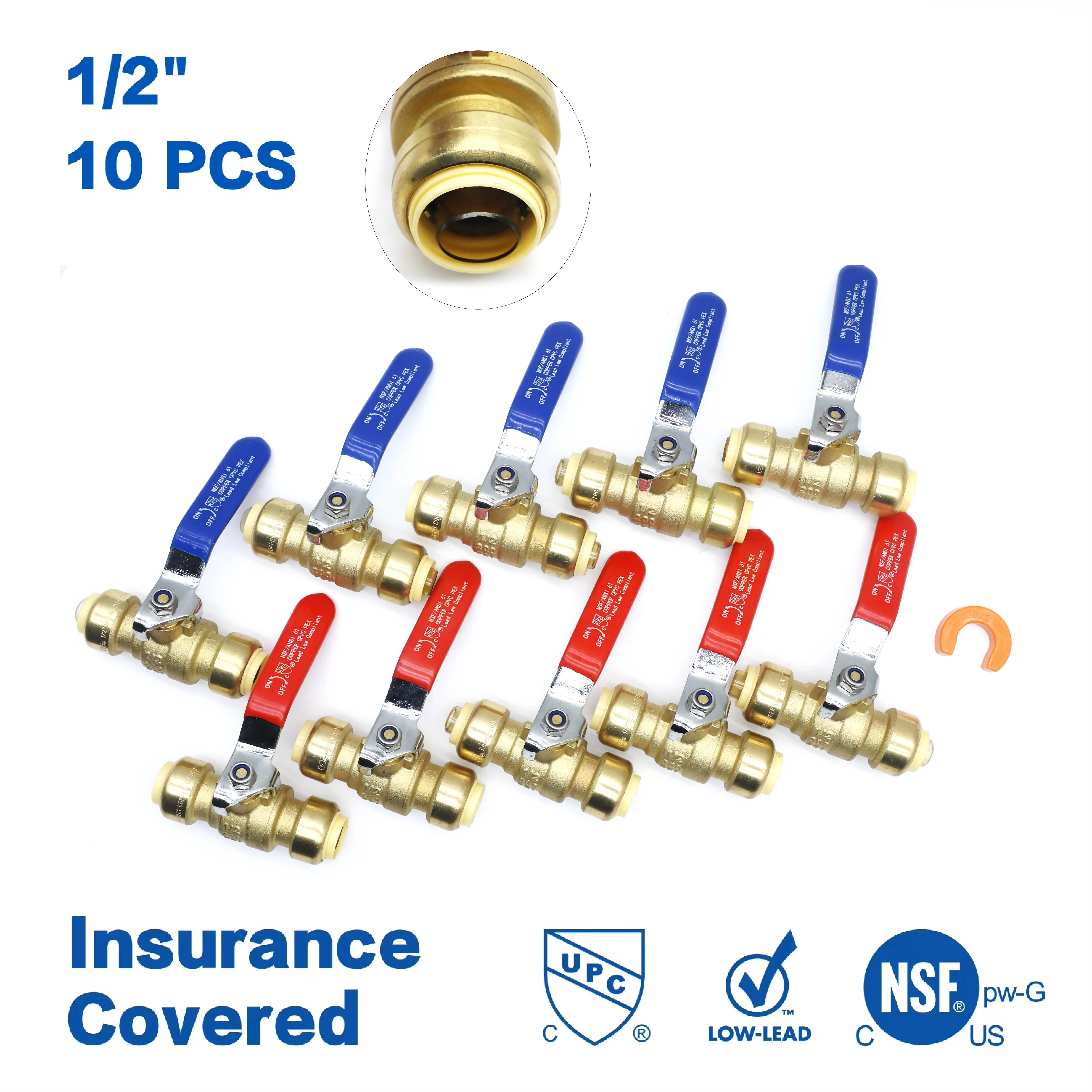 

Шаровой кран KING SMART (упаковка 10 шт.) 1/2 дюйма, с быстрым подключением, полнопроходной, с поворотом на 1/4 оборота; для систем горячего и холодного водоснабжения; 80517