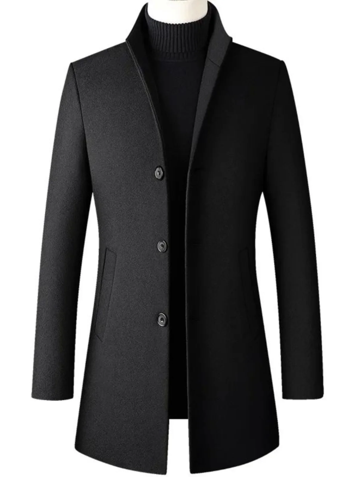 

Men's Busin Slim Fit Woolen Coat Youth Trendy Long Sve Zipper Closure Windproof Outerwear for Daily Autumn Wear