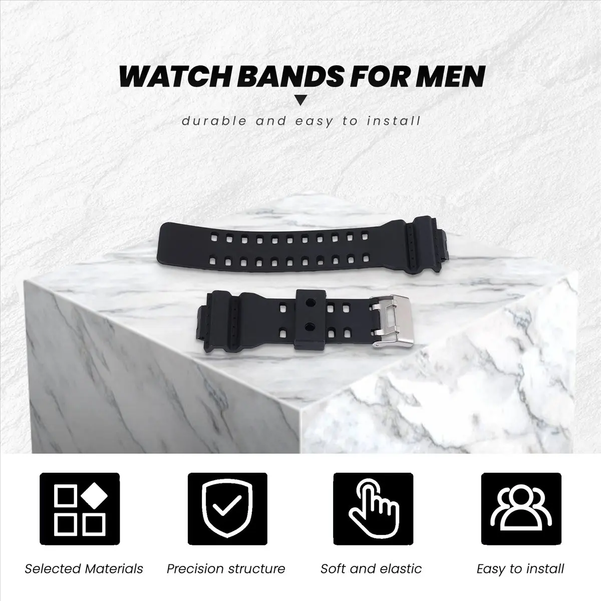 A99X Natural Resin Replacement Watch Band Strap , for GD120/GA-100/GA-110/GA-100C(Black)