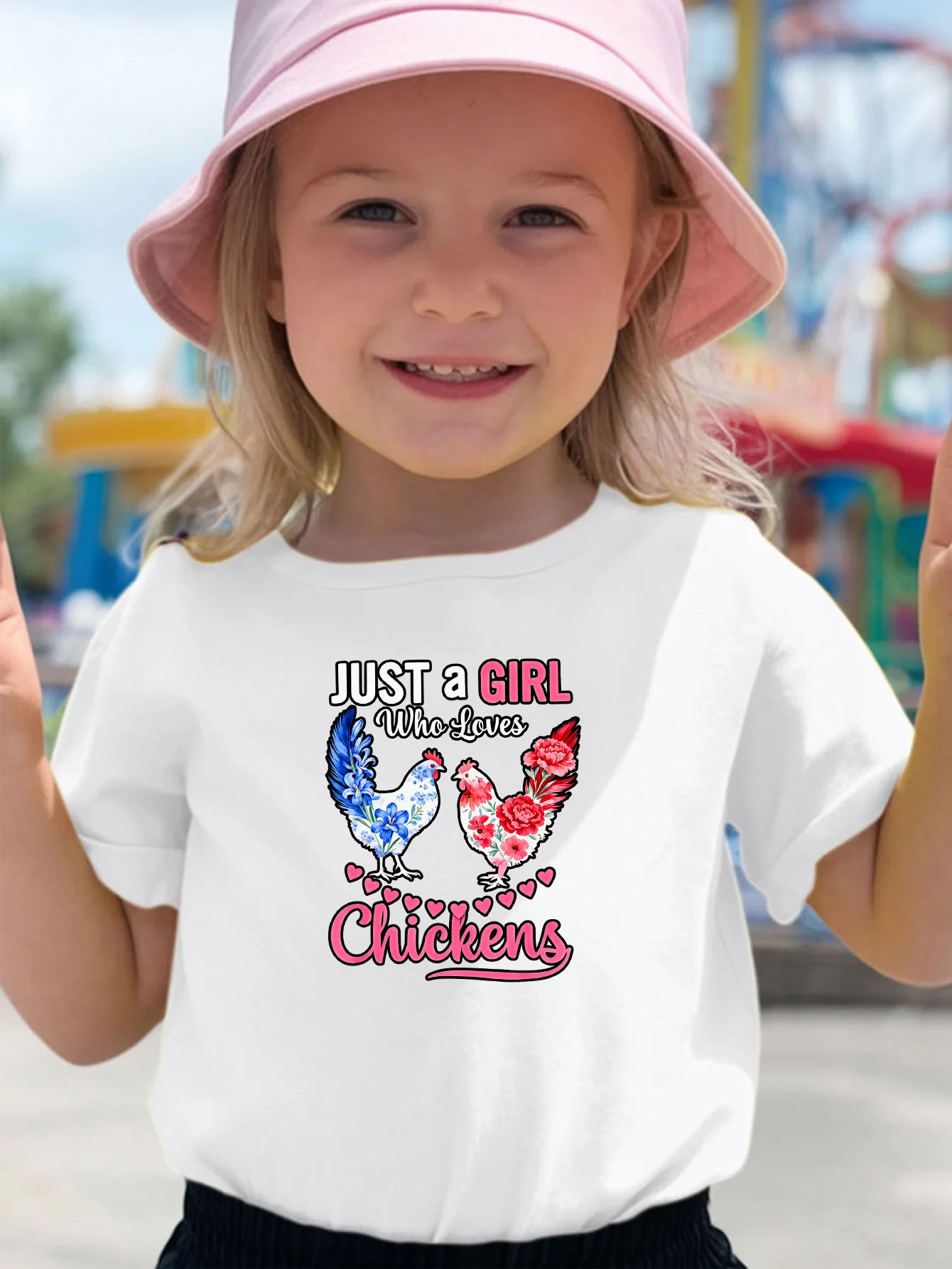 Just A Girl Who Loves Floral Chickens Print Kids T Shirt Boys Girls Short Sleeve Cotton Family Matching Toddler Casual Tops
