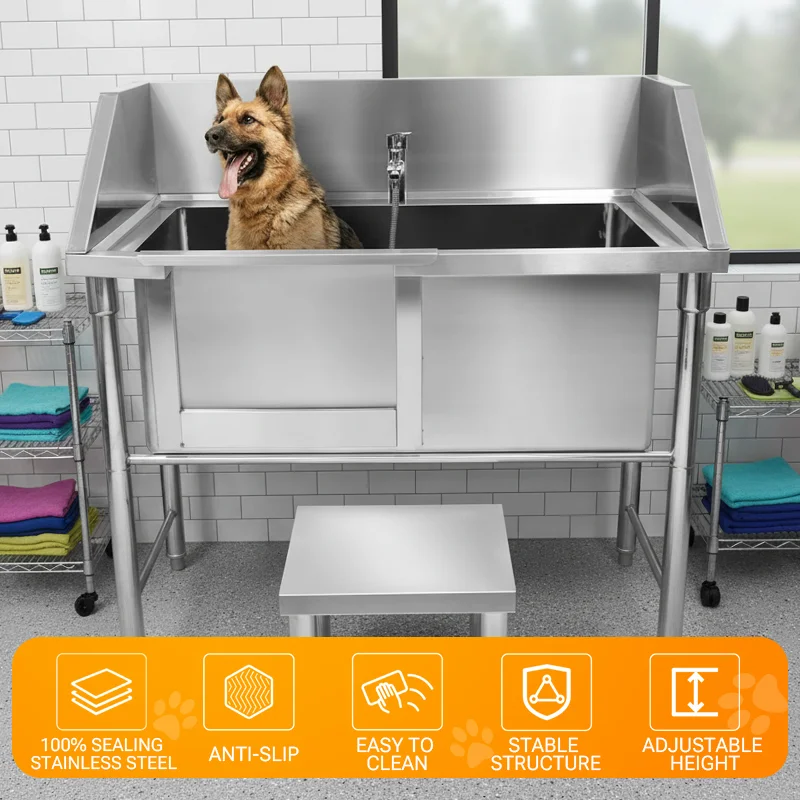 DaoSheng Hot Sale  Dog cat Grooming Bath Tub Stainless Steel Pet Washing Pool with Anti Slip Mat for Pet Hospital