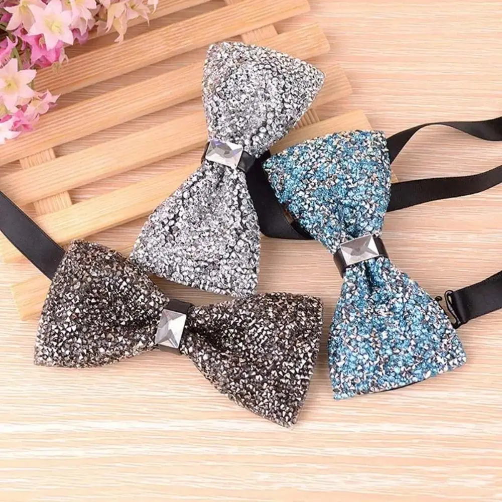 New Polyester Fabric Rhinestone Bow Tie Adjustable Bowknot Necktie Neck Collar Party