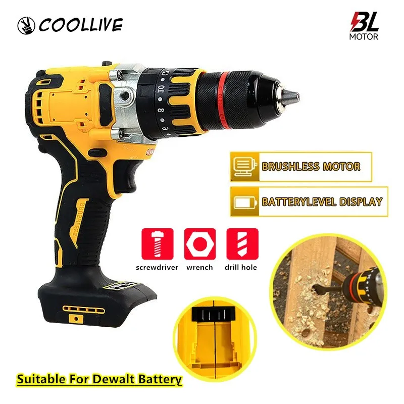 Brushless  Cordless Impact Hammer Drill Screwdriver  13MM 20+3 Chuck Power Tools For Dewalt 18V Battery (without battery)