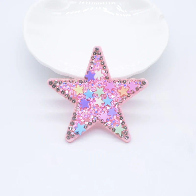 6Pcs 48mm Colorful Clay Sprinkle Star Rhinestone Applique for DIY Clothes Decor Patches Headwear Hair Clips Bow Accessories