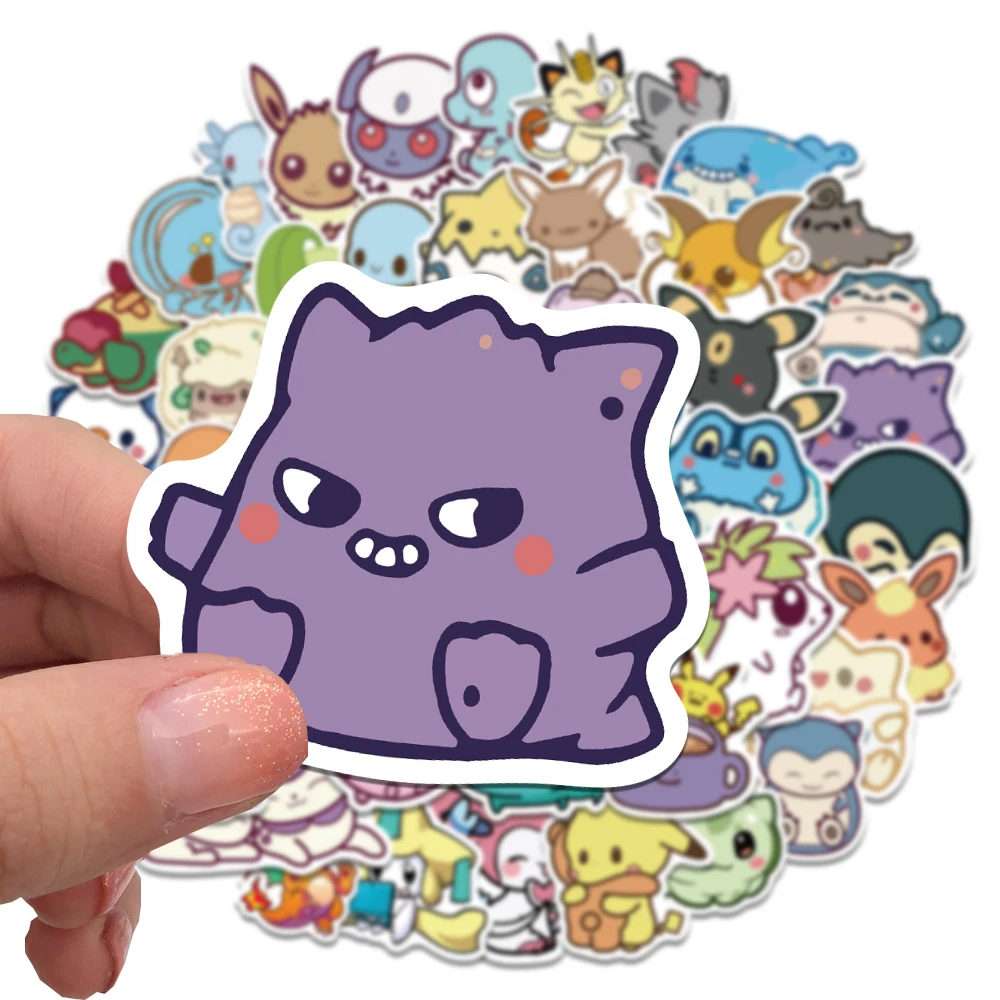 50PCS Kawaii Q Pokemon Stickers Skateboard Bicycle Guitar Book Laptop Movie Anime Cartoon Cute Pikachu Stiker Pack Kids Toy Gift