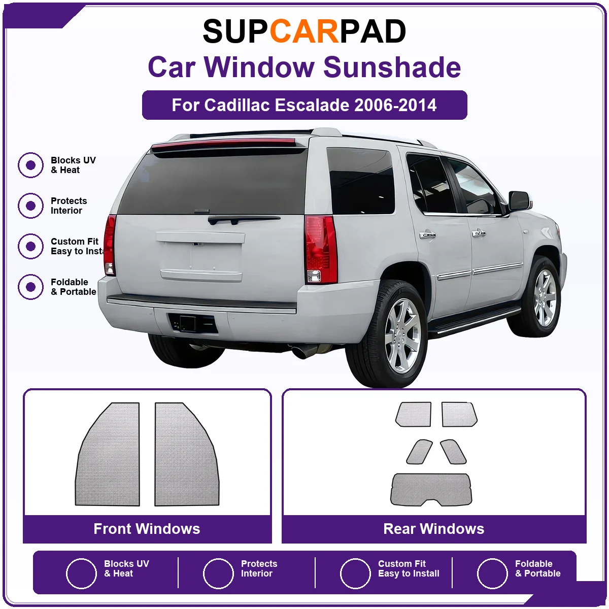 For Cadillac Escalade 2006-2014 Pre‑Cut Auto Window Sunshade Anti‑UV Car Sun Visor Protector