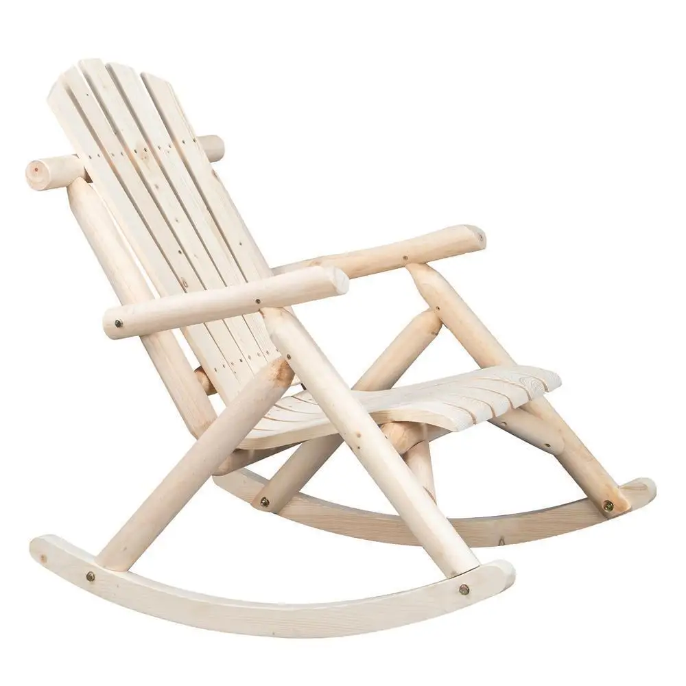 Houten Schommelstoel Veranda Rocker Hoge Rugtuinstoel Voor Indoor Out Log Kleur