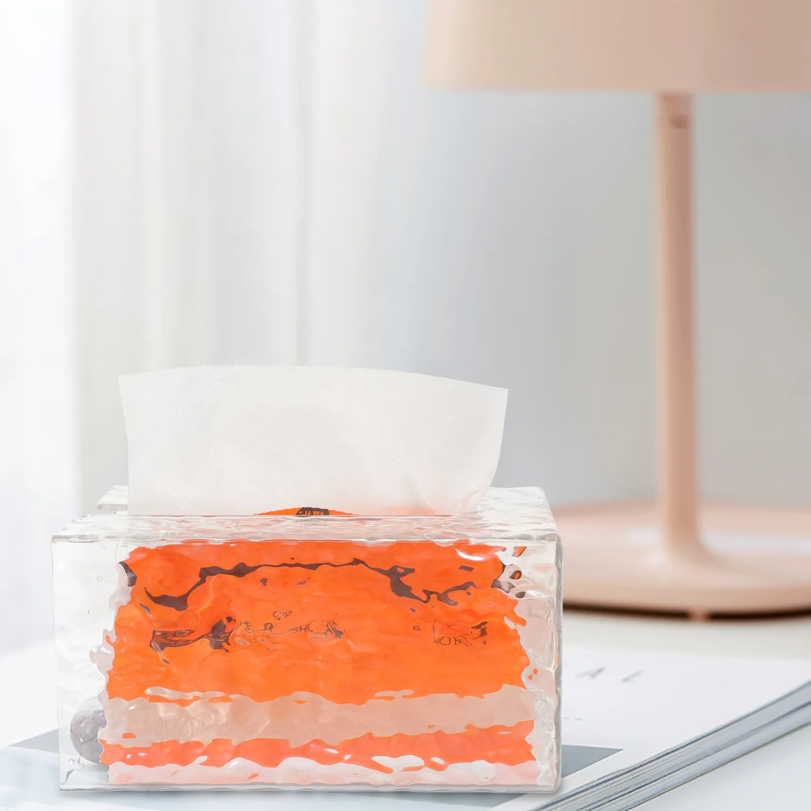 Self-Adhesive Wall Mount Acrylic Napkin Box with Crinkle Ice Texture Transparent Tissue Holder for Kitchen Dining Room Bathroom