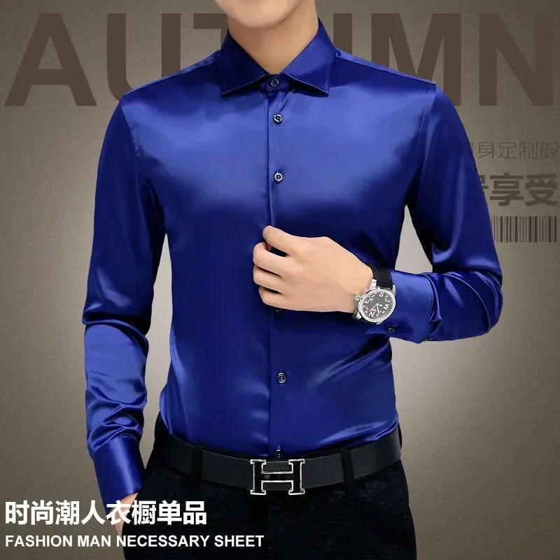 Plus Size 5XL 2023 New Men's Luxury Shirts Wedding Dress Long Sleeve Shirt Silk Tuxedo Shirt Men Mercerized Cotton Shirt