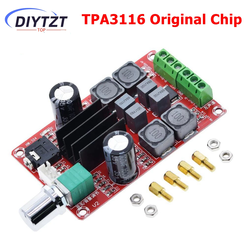 DIYTZT 2*50W TPA3116D2 high-power digital amplifier board TPA3116 Two channel amplifier board 12-24V