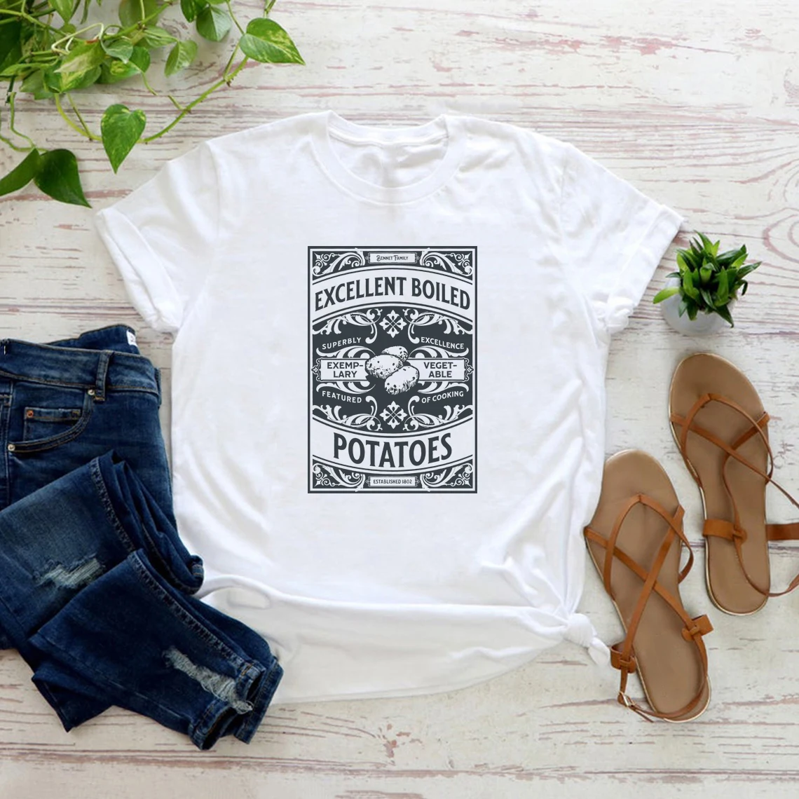 

Pride and Prejudice T Shirts Excellent Boiled Potatoes T-Shirt Women Jane Austen Art Tshirt Short Sleeve Tees Book Lover Gift