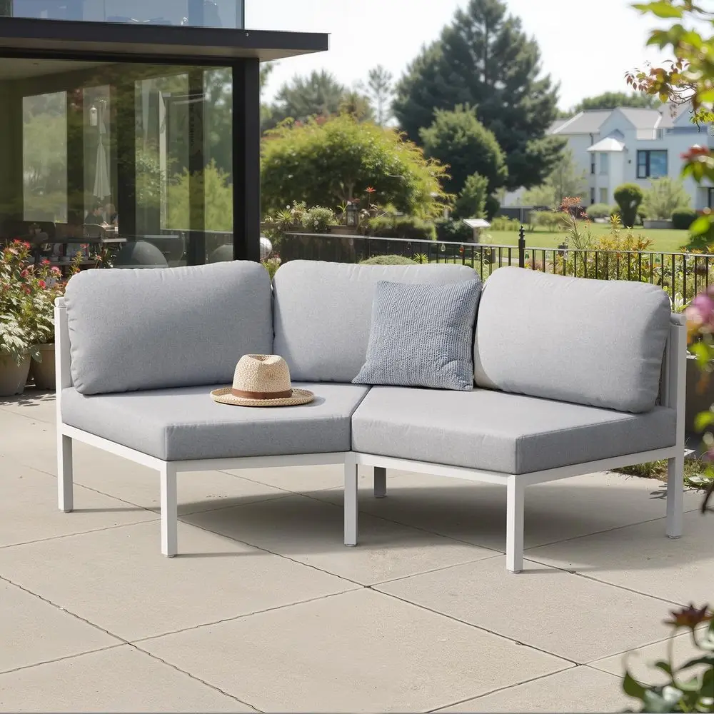 Curved Patio Furniture Set, Modular Half Moon 2Seater Sofa, Aluminum Outdoor Sectional with 5Inch WaterResistant Cushions, All