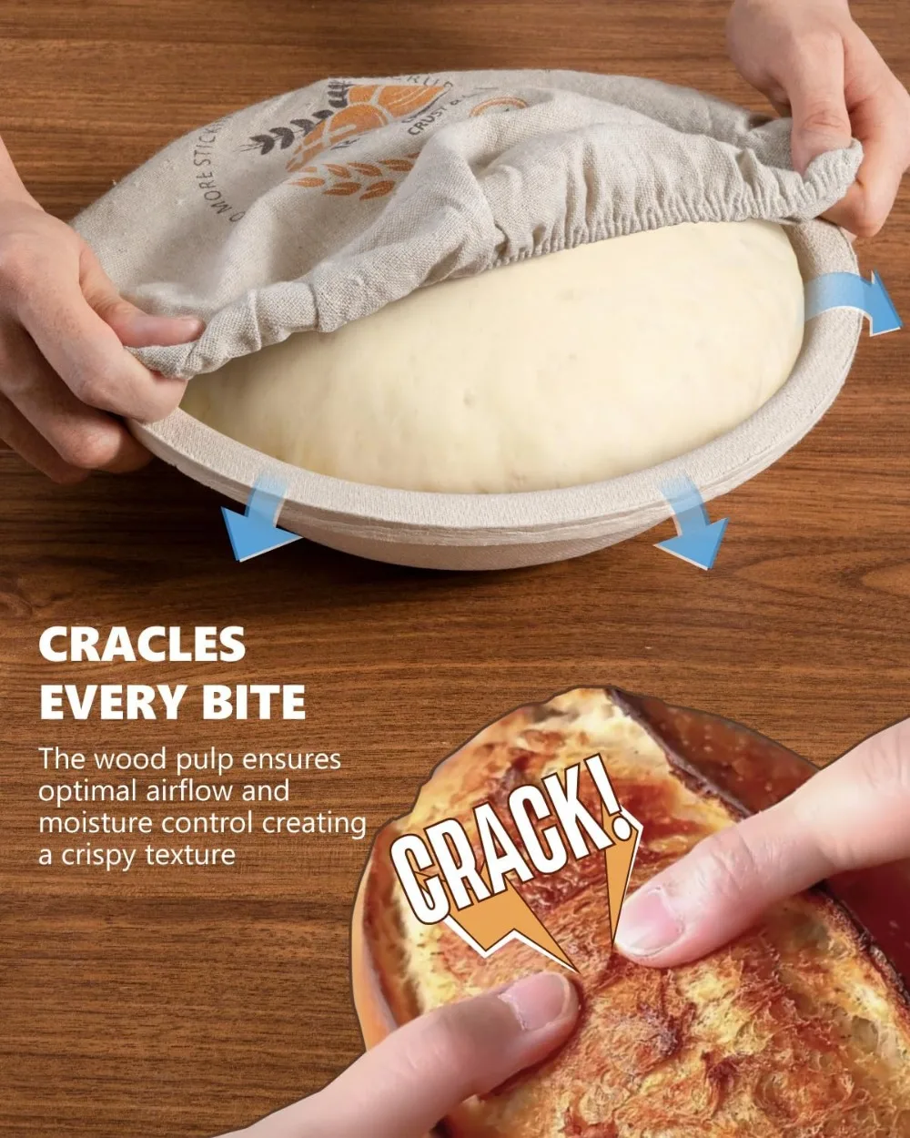 9" Round Sourdough Banneton Set of 2, Natural Wood Pulp, Non-Stick Dough Proofing Baskets - view 4