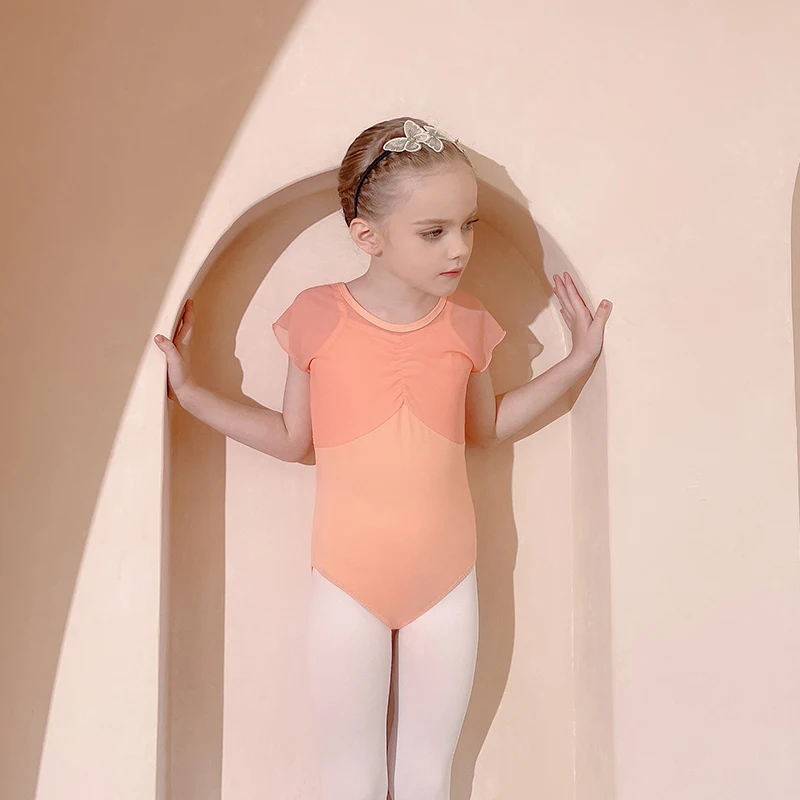 Vestido de Ballet de manga corta de verano para niña, Body de gasa, falda de gasa, disfraz de hada para niños, gimnasia corporal, patinaje artístico, elegante, nuevo