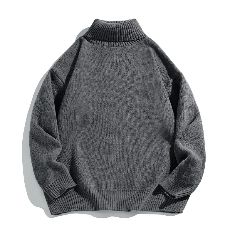 2025 Japanese Male Simple Basic Pullovers Fashion Men's Solid Color Casual Trendy Turtleneck Loose Long Sleeve Knitted Sweaters