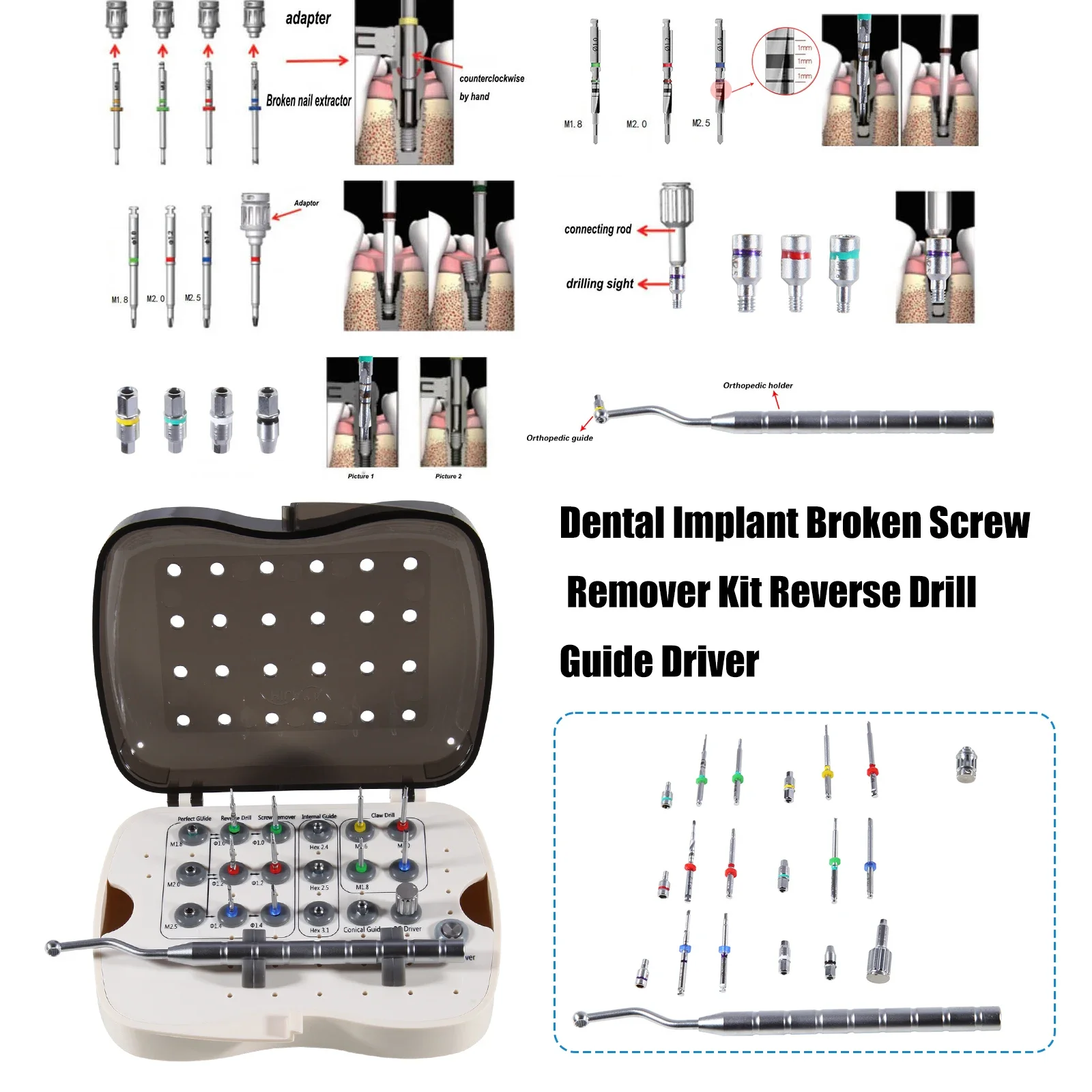 Dental Implant Broken Screw Remover Kit Broken Remover Implant Fractured Screw Removal NeoBiotech SR Reverse Drill