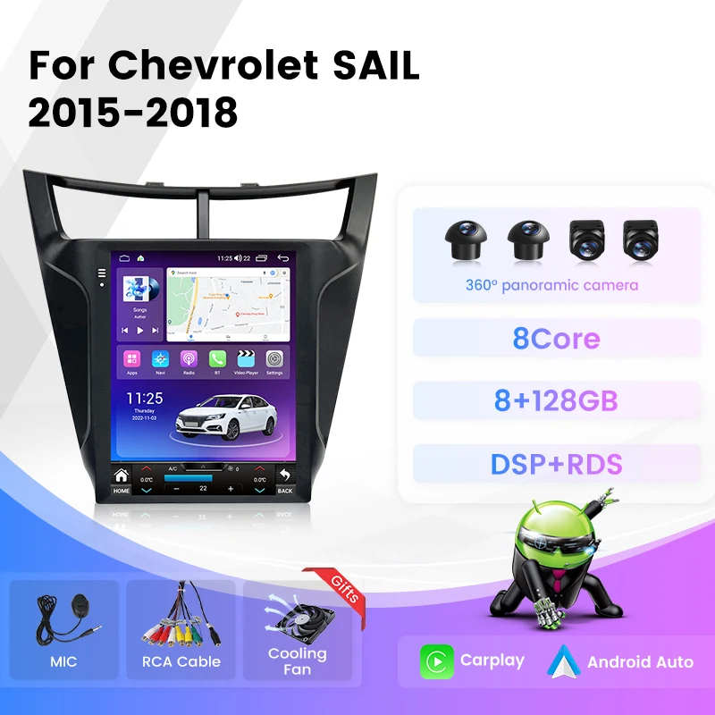 

Автомобильный мультимедийный плеер, Магнитола на Android 13, с GPS, Wi-Fi, для Chevrolet Sail 3, 2015-2018