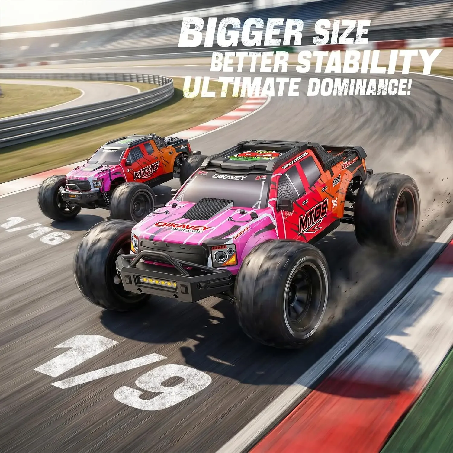 MT09 1/9 4WD Brushless RC Monster Truck,Remote Control Car for Fast Adult | 38MPH High Speed Off Road RC Car,130A ESC Remote