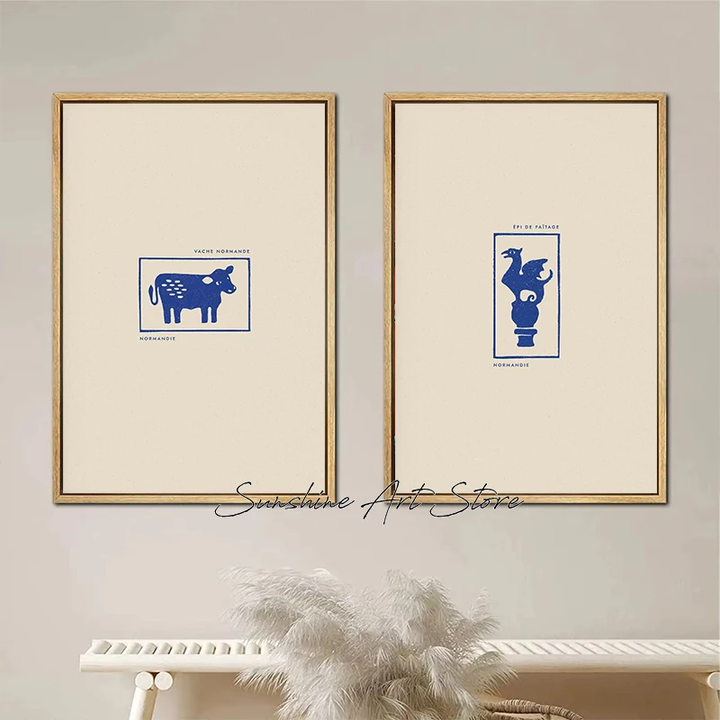 NORMANDY Minimalist Apple Trees Half-timbered House Normandy Cow Deauville Beach Poster Canvas Painting Wall Pictures Home Decor