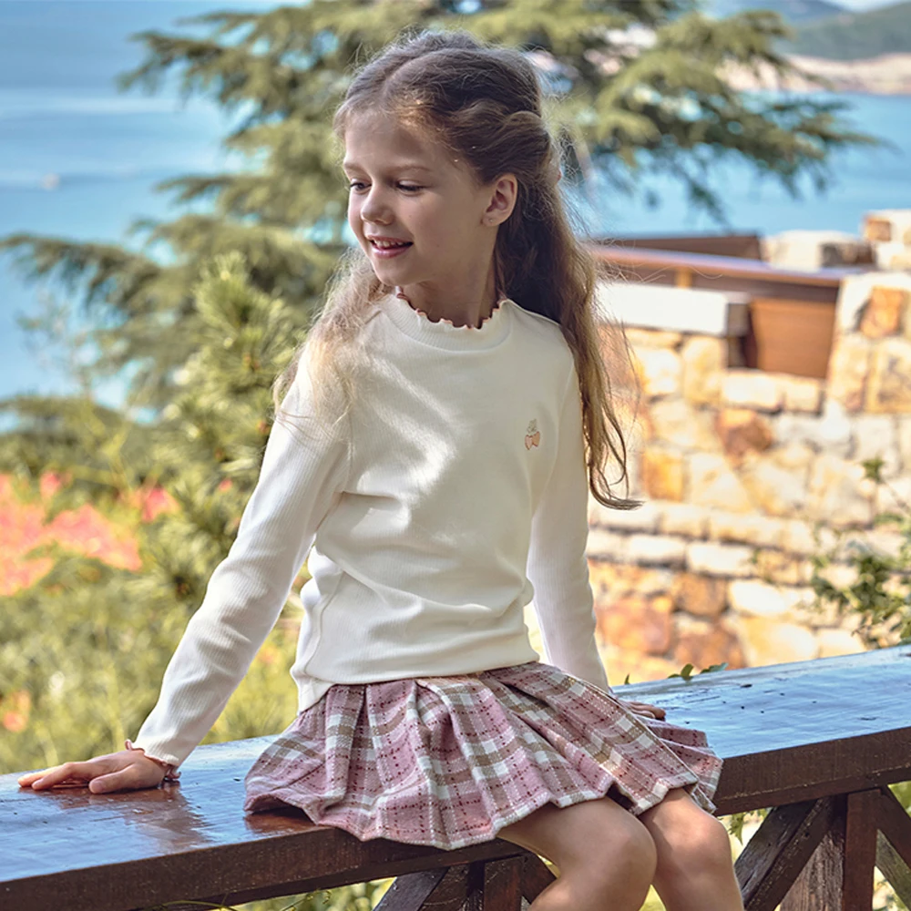 Dave Bella Children Autumn Winter Spring T-shirts Girls Cute Long Sleeve Bottoming Tops Casual Kids Layers Tops DK4253637