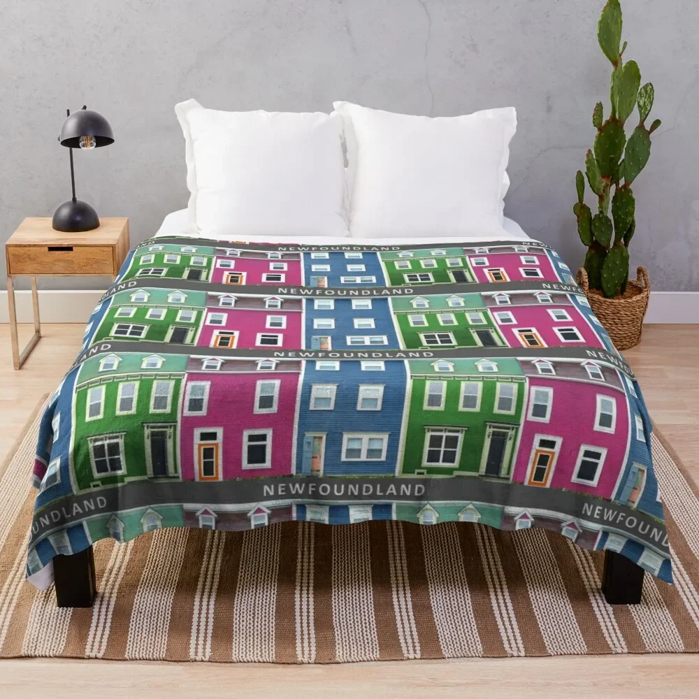 

NEWFOUNDLAND Pink Blue Green Row Houses Throw Blanket Warm Luxury Throw Sofas blankets and throws Blankets