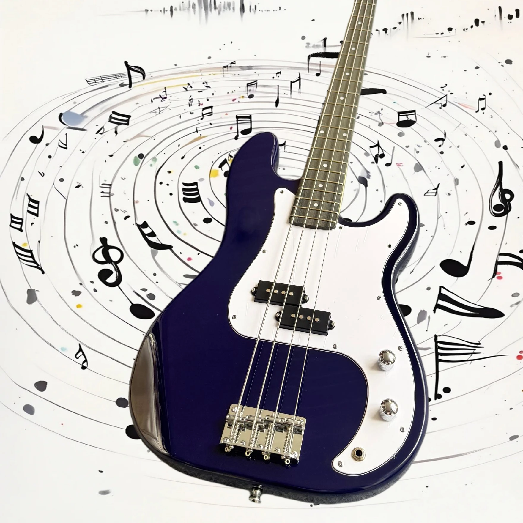 Free Shipping Dark Blue 4 String Electric Bass Split Single Pickup White Pickguard Accurate Intonation Small Gig Performance
