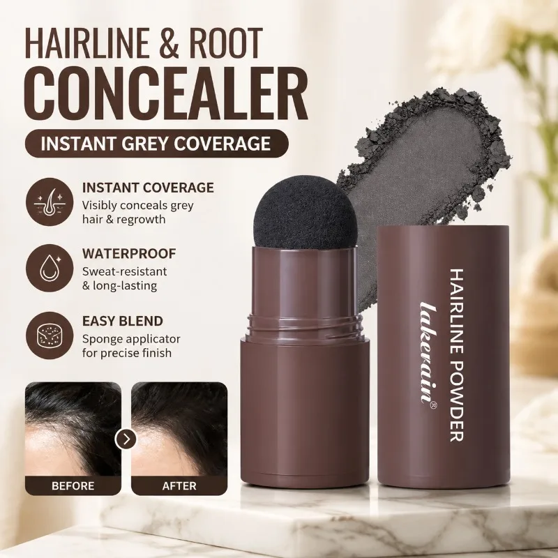 Hairline & Root Concealer Pen, Instant Grey Coverage Waterproof Powder Stick, Easy Blend Sponge Applicator for Hair & Eyebrows