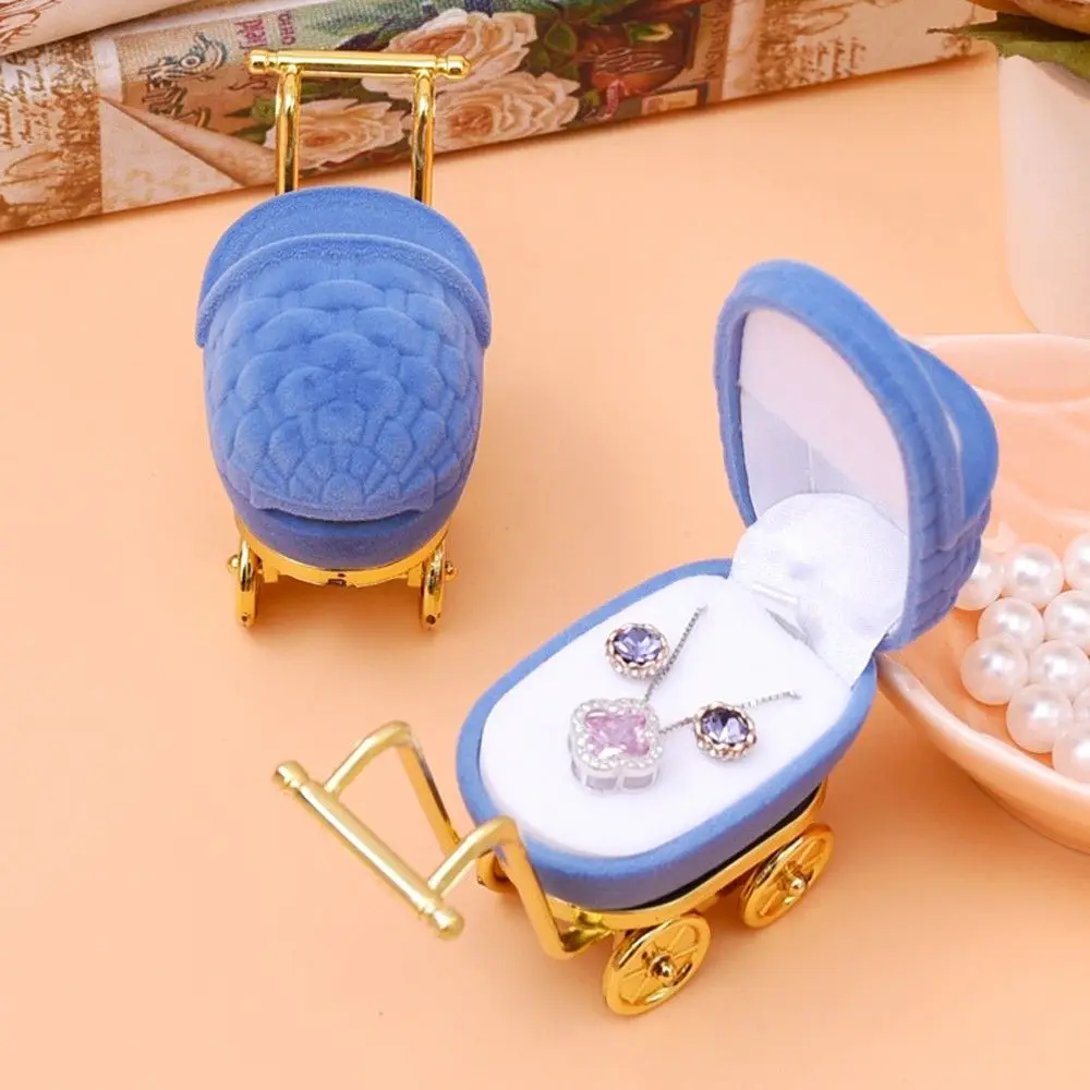 Portable Fashion Accessories Jewelry Display Holder Velvet Stroller Ring Box Storage Case Gift Case