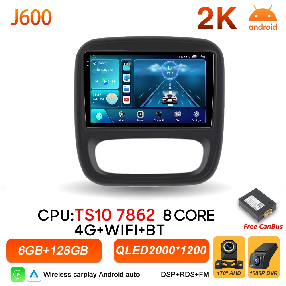 Auto radio Android 16 Carplay voor Renault Trafic 3 Opel Vivaro B 2014 2015 2016 2017 2018 - 2021 Multimedia speler stereo GPS BT