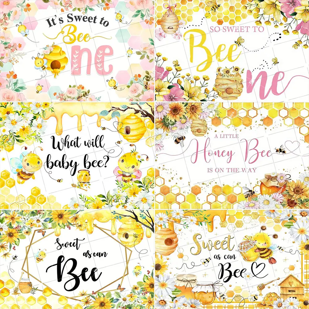 

﻿ Cartoon Little Bee Sweet Honey Newborn Baby Shower Children 1st Birthday Daisy Flowers Better Bee Photography Background Prop