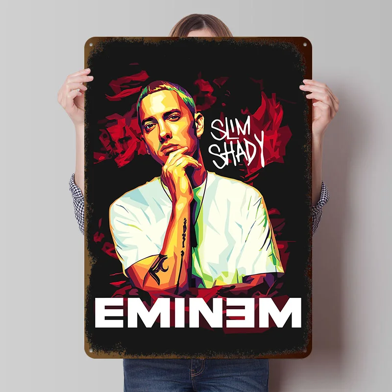 Eminem Slim Shady Portrait Art Poster Customized Vintage Metal Signs Wall Art Retro Tin Plaque for Decoration Home Decor Items