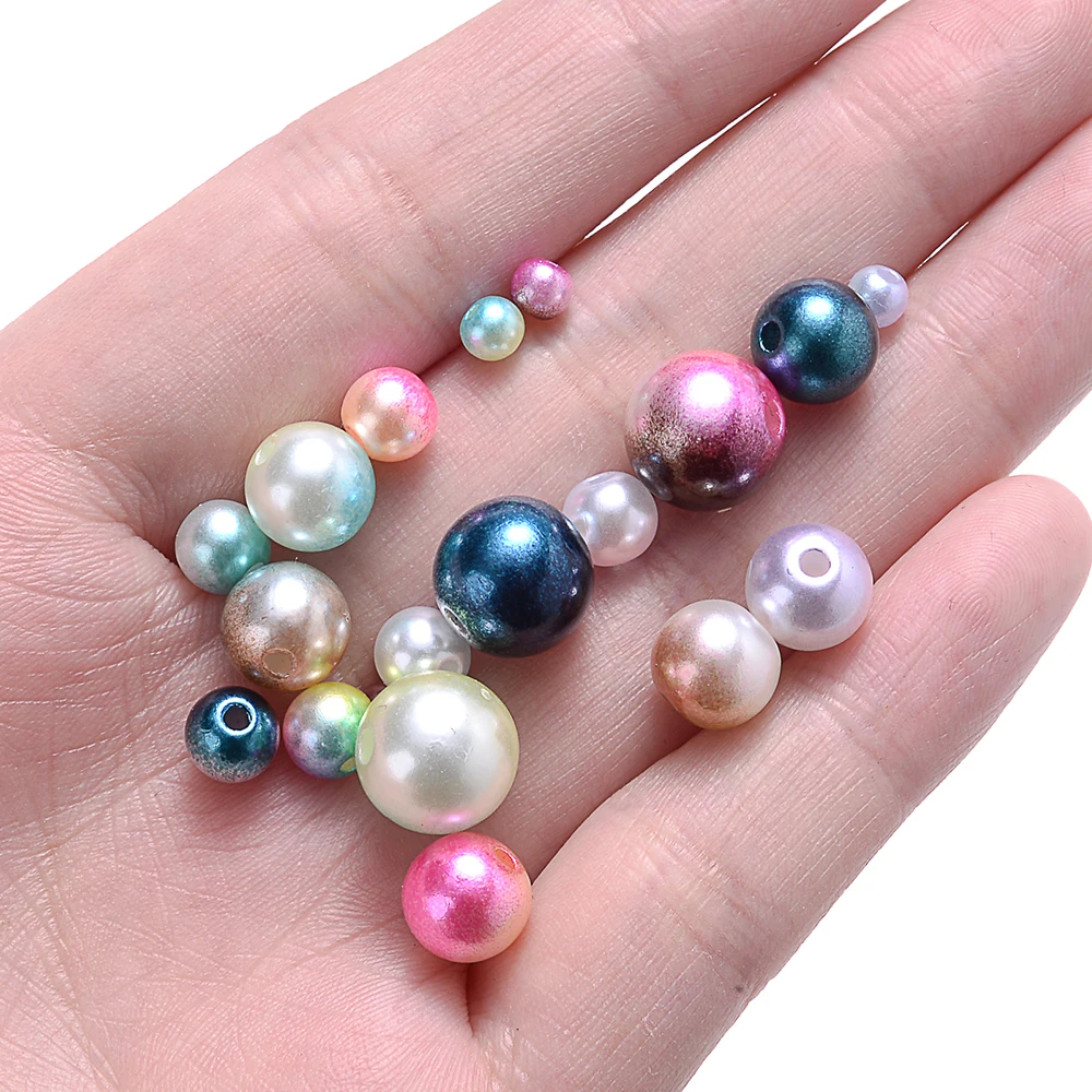 4/6/8/10mm Gemischte Größen Meerjungfrau Aurora ABS Imitationsperlen Runde Abstandsperlen für DIY Schmuckherstellung Armband Halskette Zubehör – Detail 2