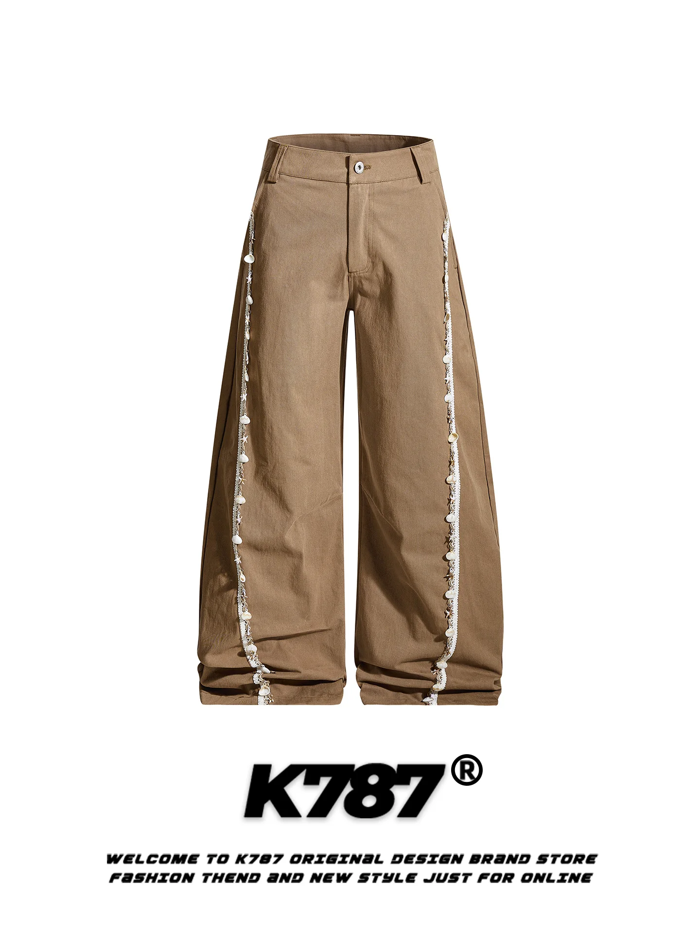 

Мужские брюки K787 в американском ретро-стиле, пэчворк, с высокой талией, свободные, прямые, кофейного цвета, повседневные, широкие, длинные