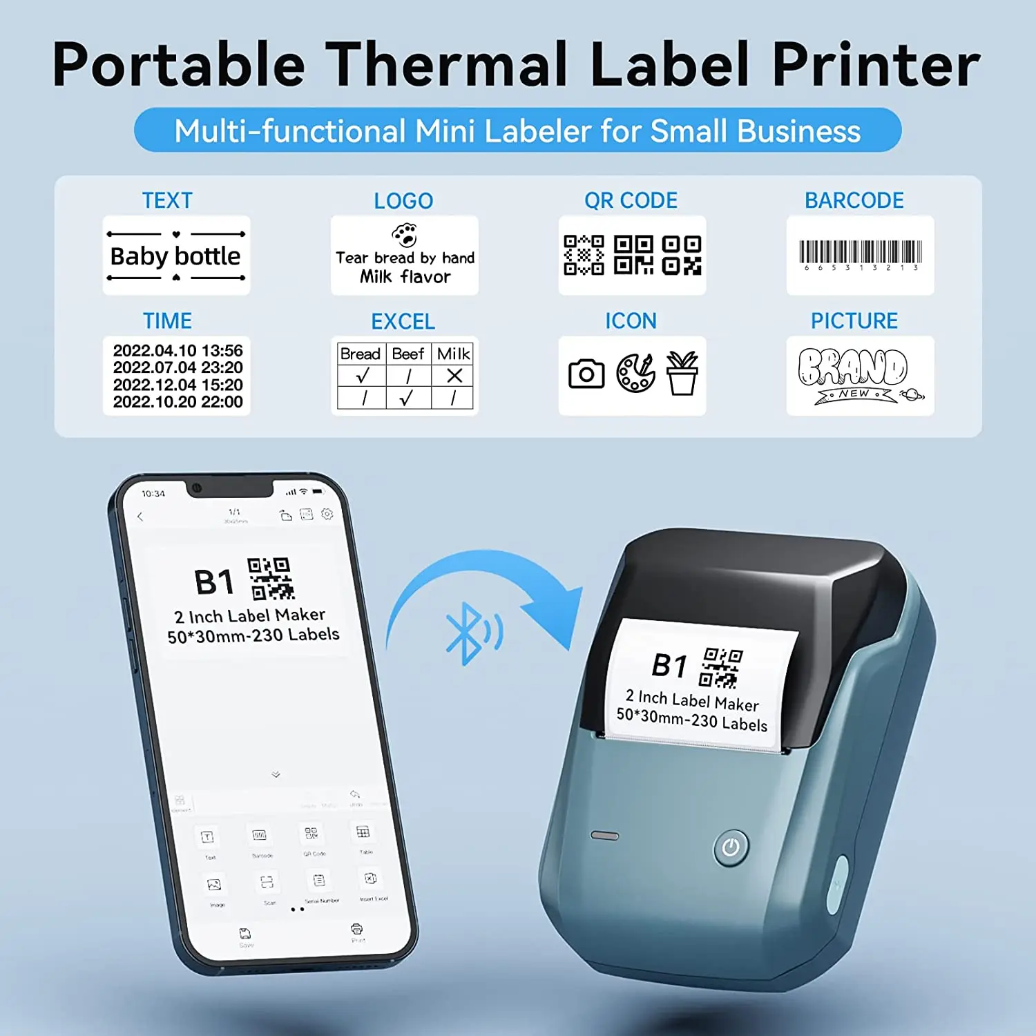 Imagem -05 - Niimbot b1 Label Printer Portátil Fabricante de Etiquetas de Bolso Bluetooth Thermal Label Printer Etiqueta Auto-adesiva Máquina de Etiquetas