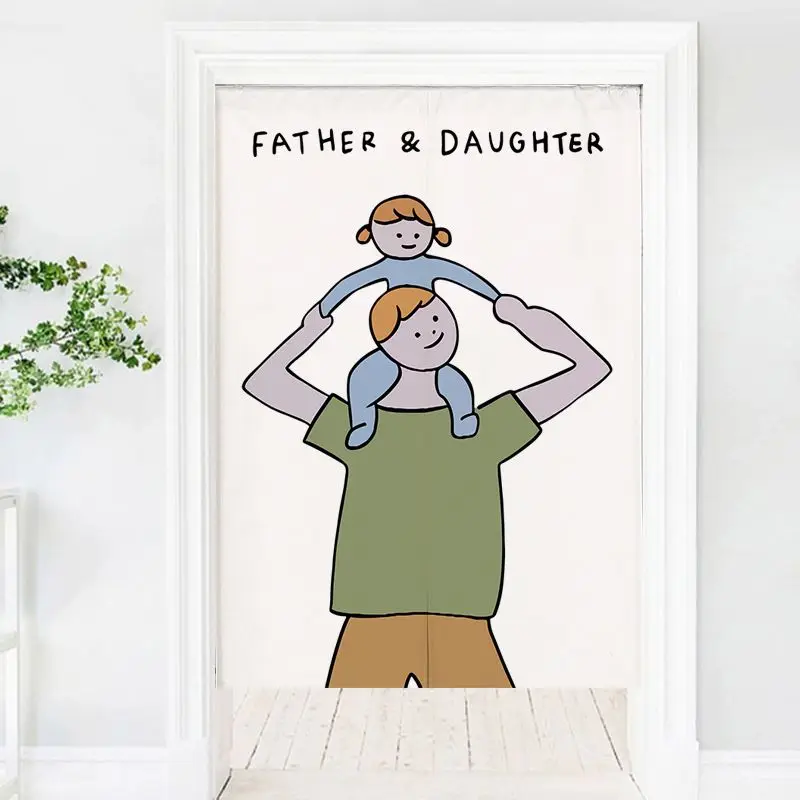 VIKAMA Minimalist Family Figure Noren Half Door Curtain Light Partition Hanging Curtain Bedroom Nursery Entryway Home Decor