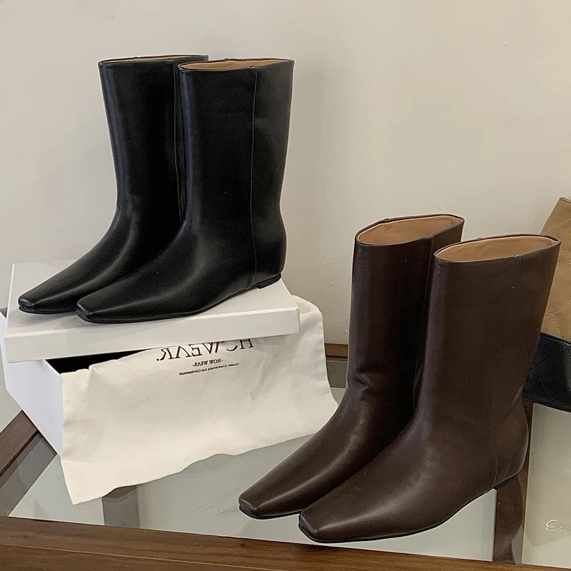 Eilyken نمط لينة بولي Leather الجلود أشار تو حذاء من الجلد النساء أسافين الكعوب موجزة أحذية الشتاء بوتاس دي Mujer #4