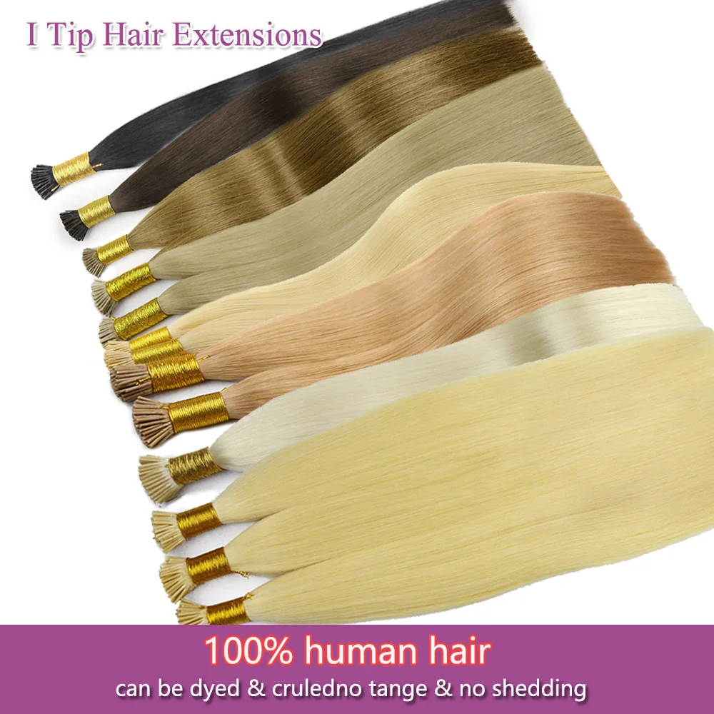 I تلميح وصلات شعر طبيعية مستقيمة شعر بشري حقيقي 50 جرام/الحزمة شعر الكيراتين 18-24 بوصة