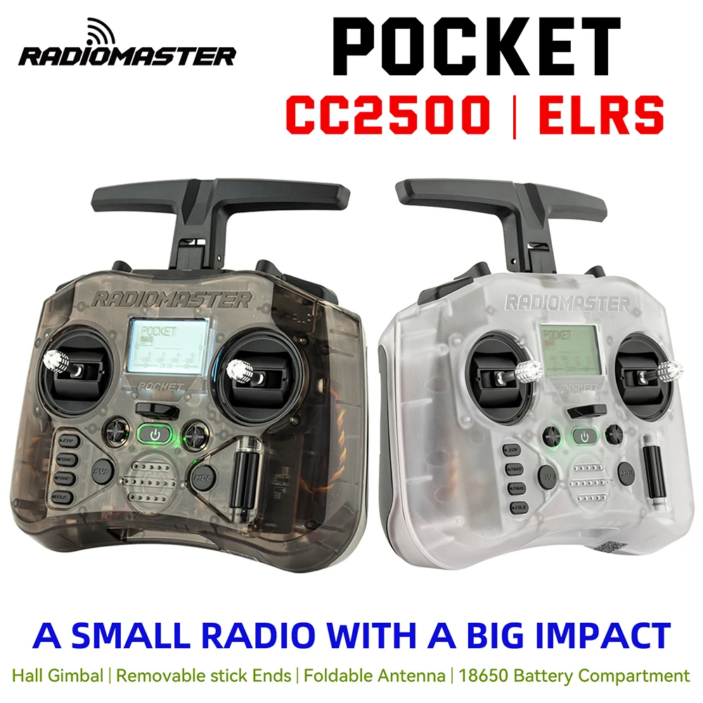 

RADIOMASTER Pocket Hall Gimbal Transmitter ELRS/CC2500 Remote Control Portable Built in LED Light Foldable Antenna for RC FPV