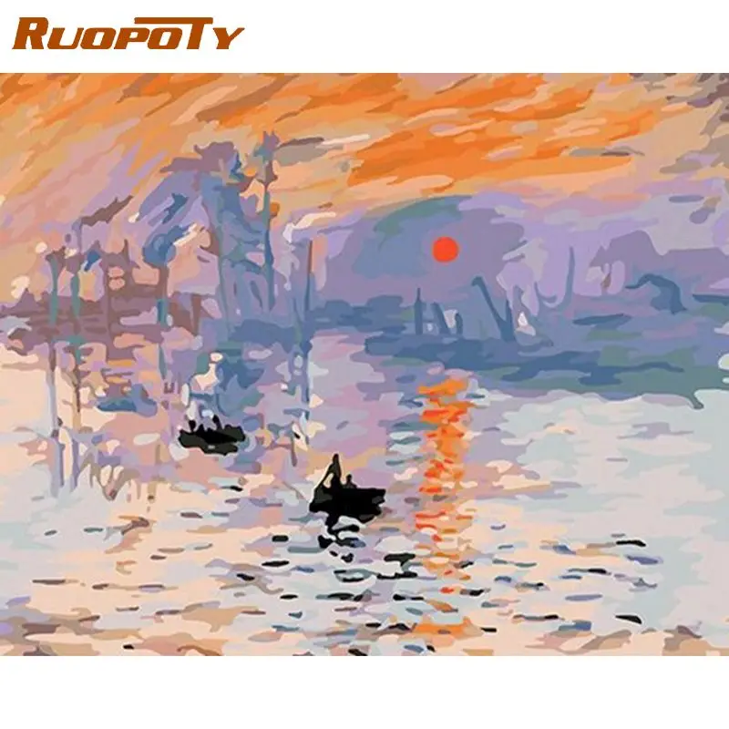 

RUOPOTY 40x50cm Painting By Numbers For Adults Coloring By Numbers Sunrise On Lake Artcraft Diy Gift Handpainted Picture Paint