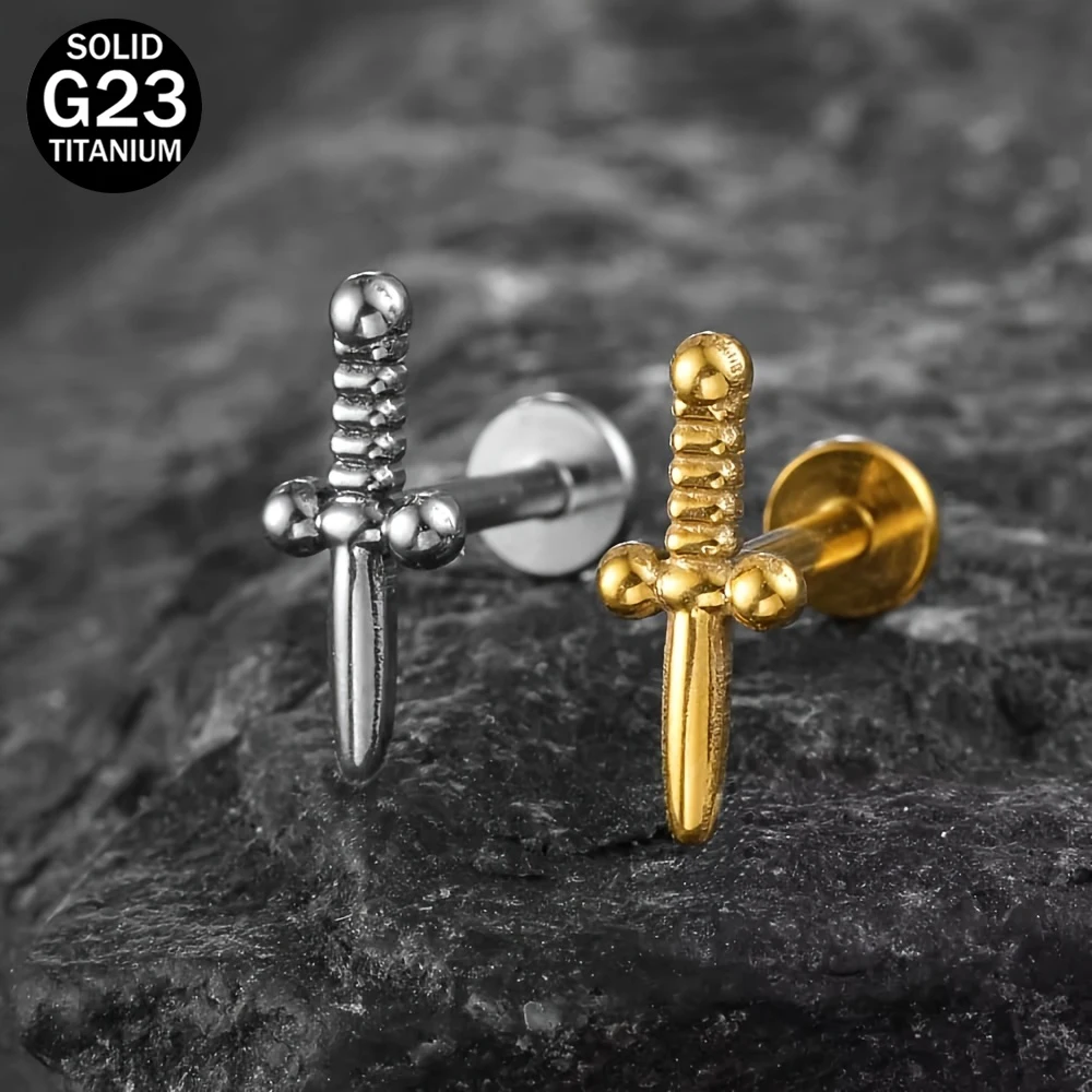 1pc ASTM F136 Titanium 16G Cute Sword-Shaped Earring for Ear Cartilage Ear Lobe Lobe Earring Blade Lip Ring Jewelry
