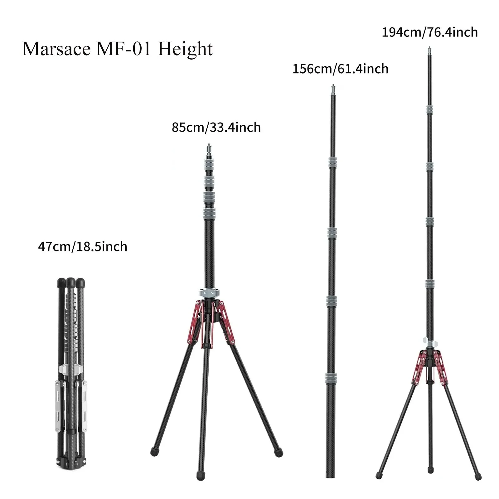 Marsace MF-01 Carbon Fiber Light Stand Lightweight Foldable Tripod Extendable Lamp Holder for Camera Studio Photography Lighting