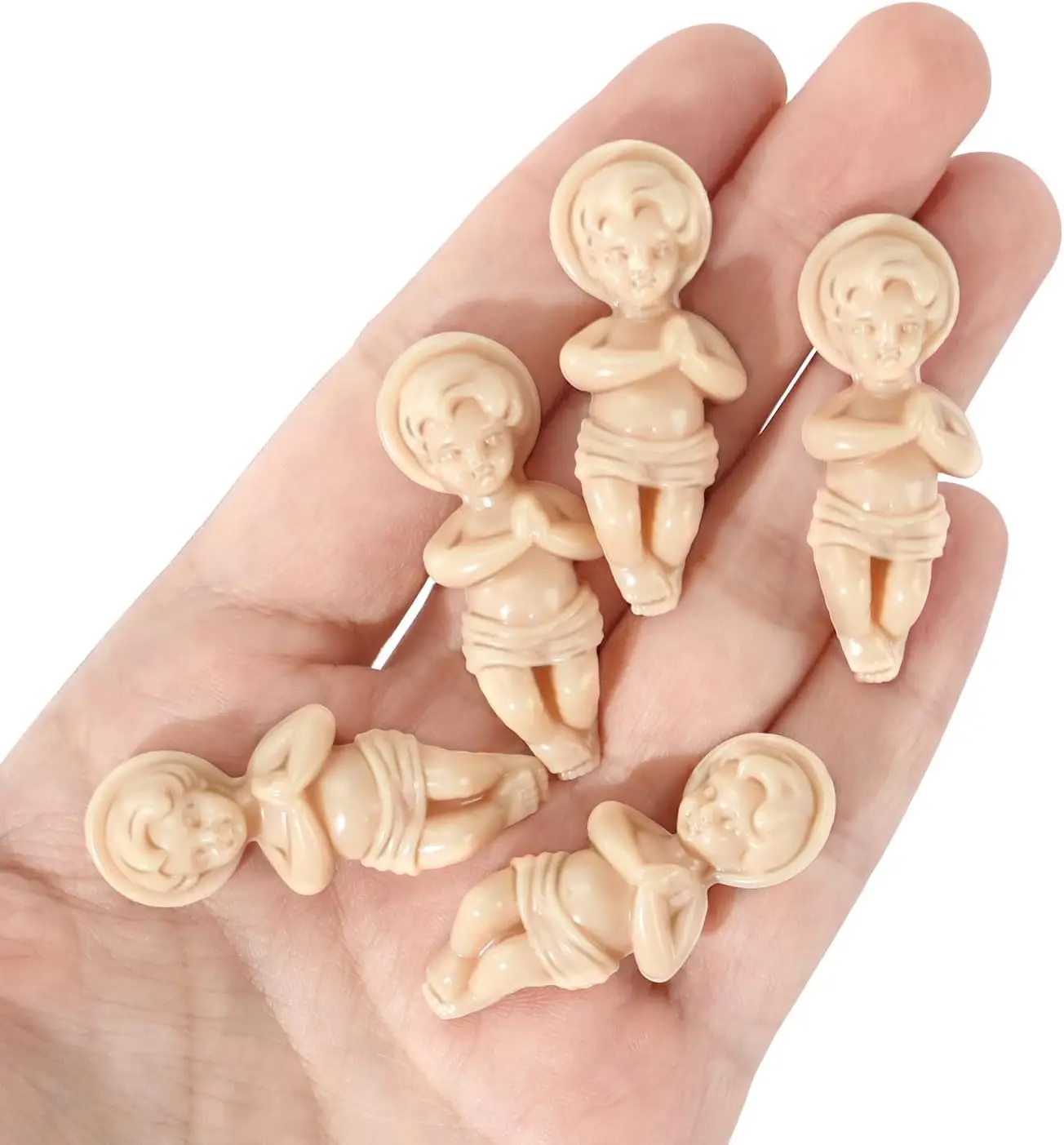King Cake Baby Jesus Figur 1,5" Baby Jesus Figuren mit Geschenktüte Karneval Party Kuchen Topper Dekorationen Osterei Stuffer – Detail 3
