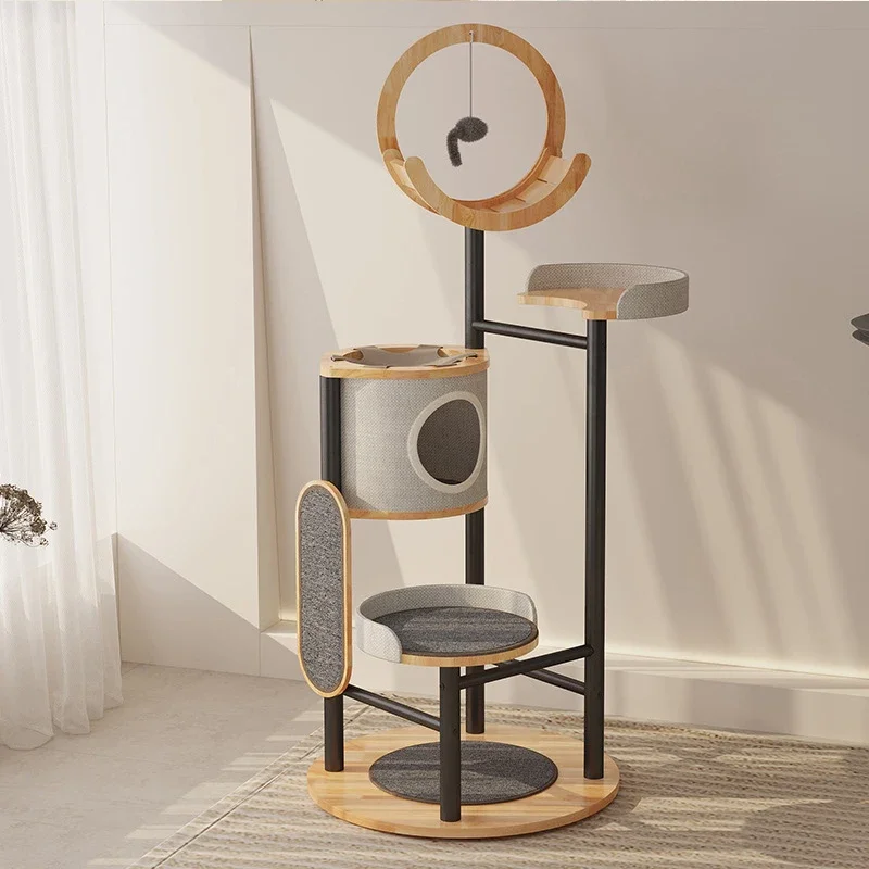 Modern Multi-Level Wood Cat Tree Tower Condo for Indoor Cats with Different Scratching for Living Room Furniture