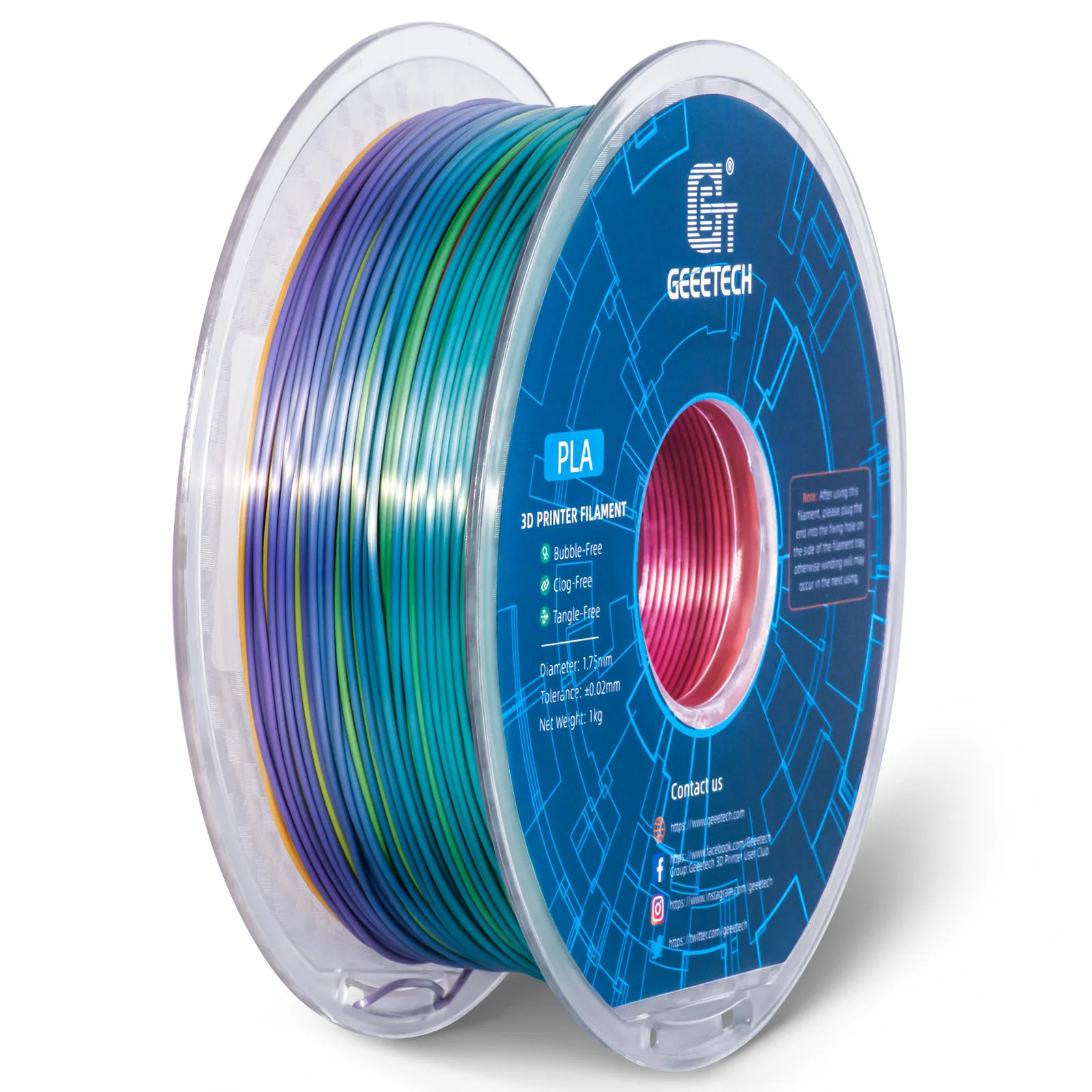 GEEETECH 5Kg 3D Silk PLA Filament 1.75mm High Gloss Surface Neat Wrapped Dimensional Accuracy /-0.02mm Vacuum Packaging