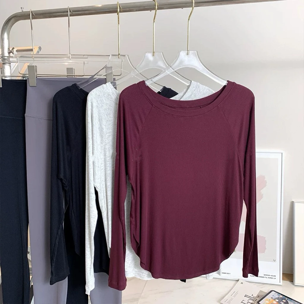 Autumn Bare-feel Off-shoulder Yoga Long-sleeve Loose Top Women's Outdoor Sports T-shirt Blouse Pilates Fitness Top
